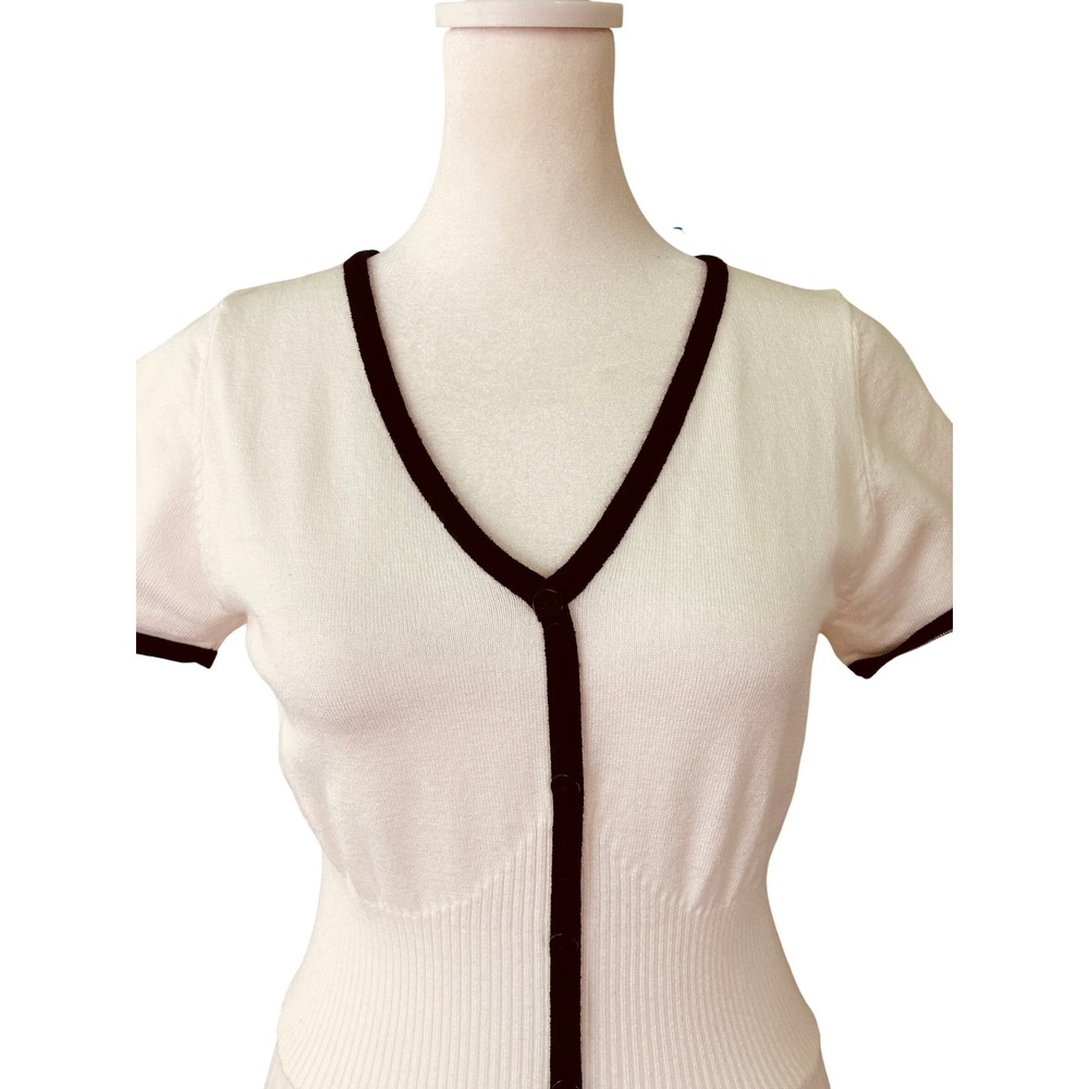 Rihoas White Black Contrasting Sweater Midi Dress Tennis Preppy Babydoll Size M - Picture 5 of 16
